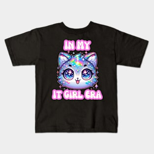 In My It Girl Era Pop Culture Kawaii Chibi Holographic Cat Kids T-Shirt